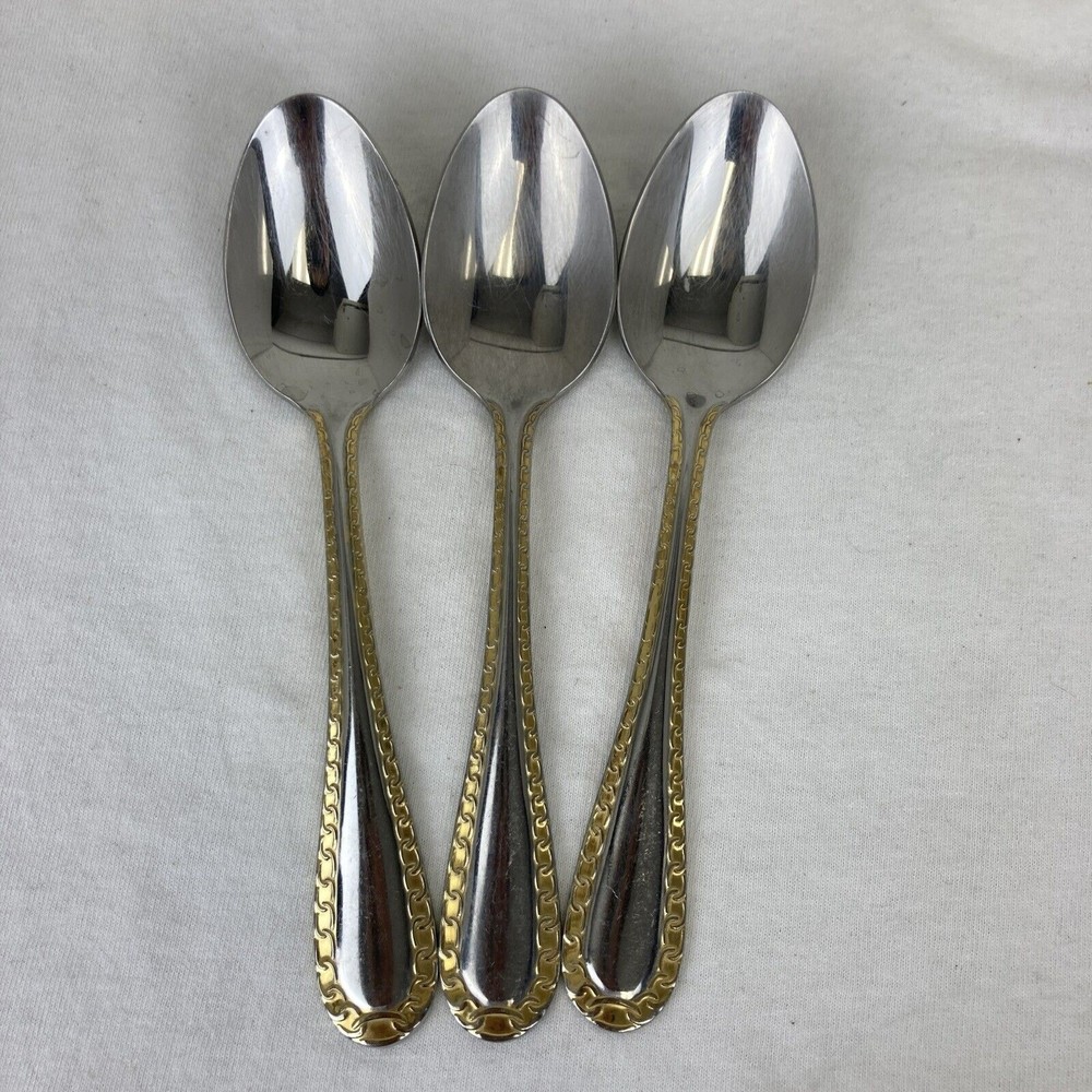 3 Retroneu GOLD ACCENT Chain 7” 18/8 Korea Stainless Dinner Spoon Great Quality